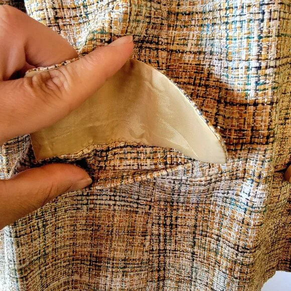 Vintage Silk Womens Tweed Blazer Jacket With Button Front & Pockets Size 16 - Picture 4 of 11